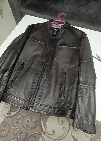 Kahverengi Deri Biker Ceket