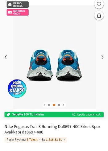 Nike Pegasus Trail 3 Erkek Spor Ayakkabı - Mavi - Görsel 2
