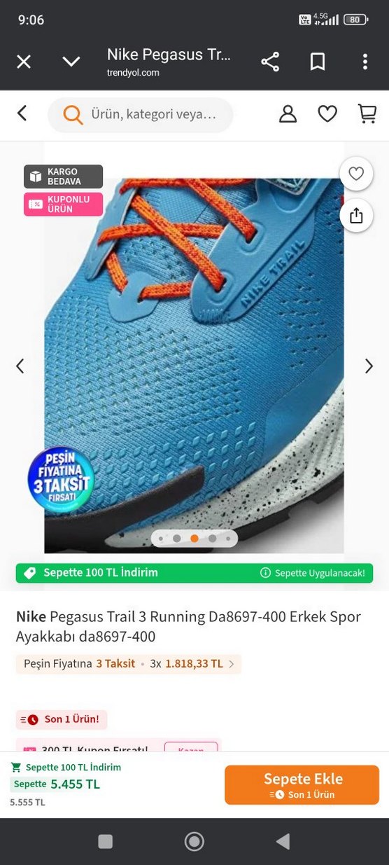 Nike Pegasus Trail 3 Erkek Spor Ayakkabı - Mavi - Görsel 4