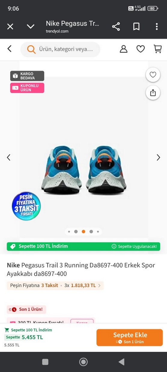 Nike Pegasus Trail 3 Erkek Spor Ayakkabı - Mavi - Görsel 2