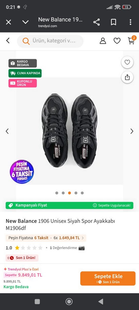 New Balance 1906 Siyah Unisex Spor Ayakkabı - Görsel 2