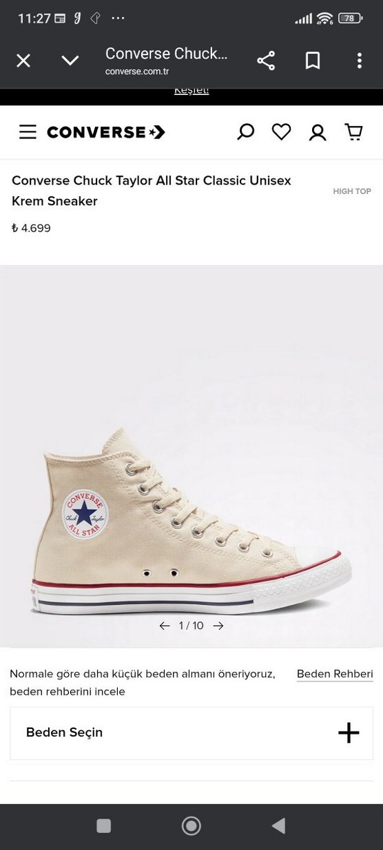 Converse Chuck Taylor All Star Classic Krem Sneaker - Görsel 4