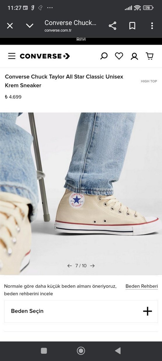 Converse Chuck Taylor All Star Classic Krem Sneaker - Görsel 2