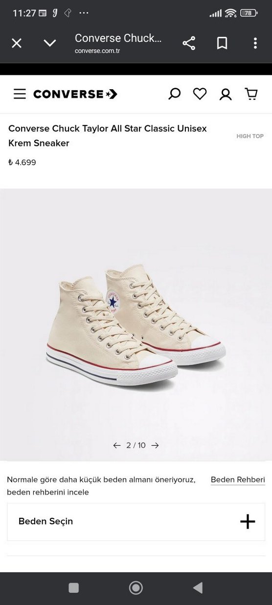 Converse Chuck Taylor All Star Classic Krem Sneaker - Görsel 3