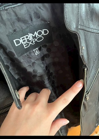 s Beden Derimod Siyah Fermuarlı Kısa Deri Biker Ceket