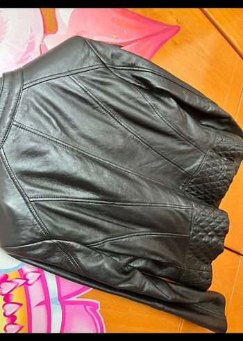 s Beden siyah Renk Derimod Siyah Fermuarlı Kısa Deri Biker Ceket