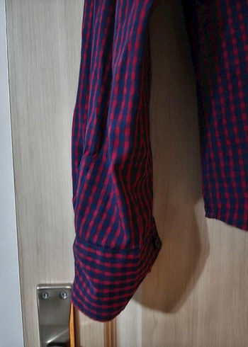 Bordo lacıvert karelı Düğmeli Erkek Gömlek - Görsel 4