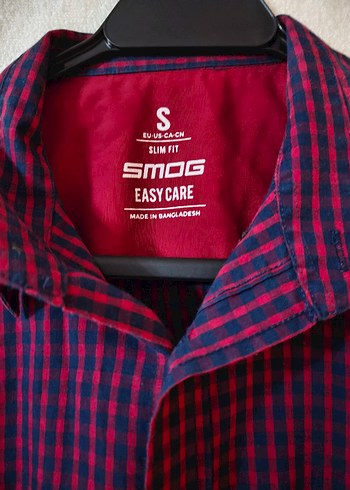 Bordo lacıvert karelı Düğmeli Erkek Gömlek - Görsel 2