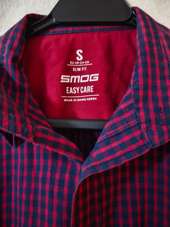 Bordo lacıvert karelı Düğmeli Erkek Gömlek - Görsel 2