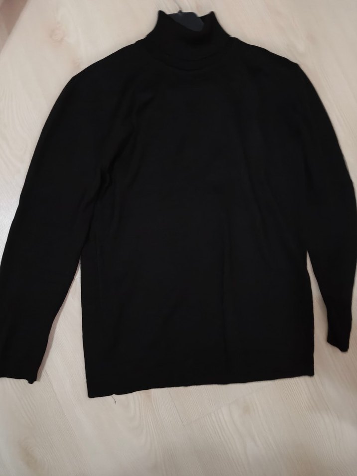 Siyah  Boğazlı İnce trıko Kazak - Görsel 2