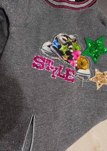 4/5 yaş kızlar için Gri Nakışlı Uzun Kollu Sweatshirt - Görsel 6