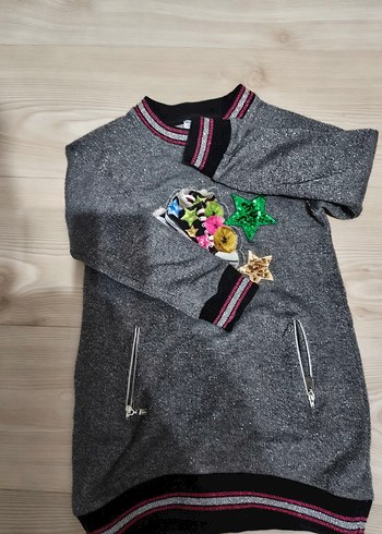 4/5 yaş kızlar için Gri Nakışlı Uzun Kollu Sweatshirt - Görsel 2