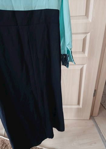 44/46 uyumlu Nakışlı Uzun Turkuaz Kadın Elbise - Görsel 4