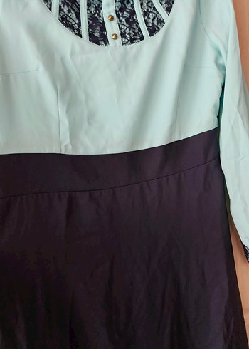 44/46 uyumlu Nakışlı Uzun Turkuaz Kadın Elbise - Görsel 6