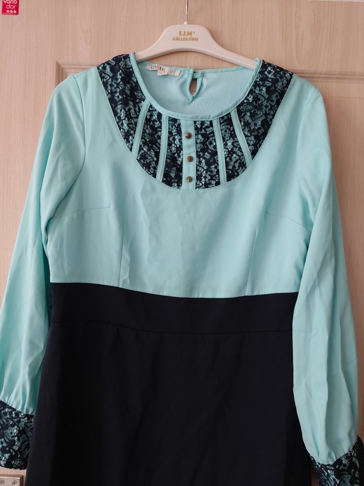 44/46 uyumlu Nakışlı Uzun Turkuaz Kadın Elbise - Görsel 2