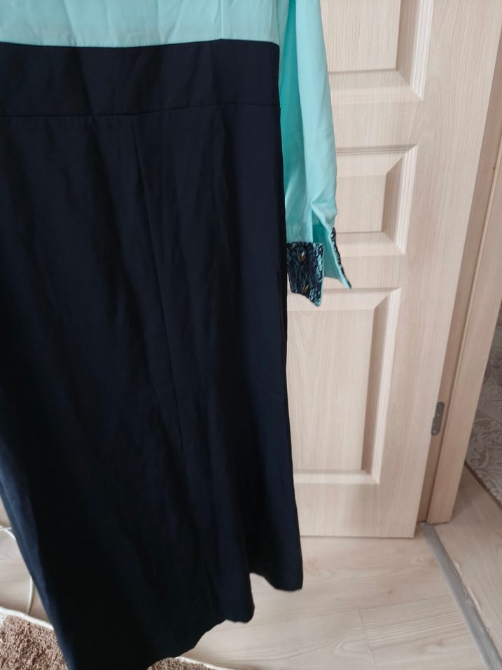 44/46 uyumlu Nakışlı Uzun Turkuaz Kadın Elbise - Görsel 4