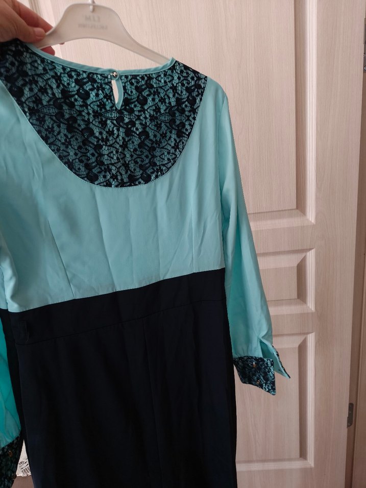 44/46 uyumlu Nakışlı Uzun Turkuaz Kadın Elbise - Görsel 3