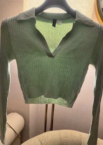 H&M Yeşil V Yaka Triko Kadın Kazak
