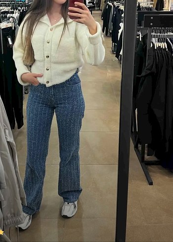 Trendyol & Milla Düğmeli Fit Mavi Batik Kadın Kot Pantolon