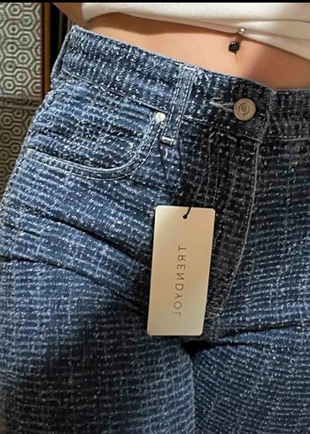 36 Beden Düğmeli Fit Mavi Batik Kadın Kot Pantolon