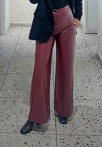 s Beden bordo Renk Bordo deri pantolon