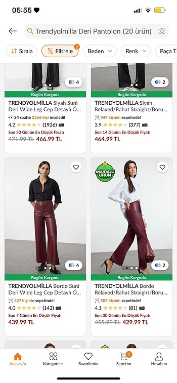 Trendyol & Milla Bordo deri pantolon
