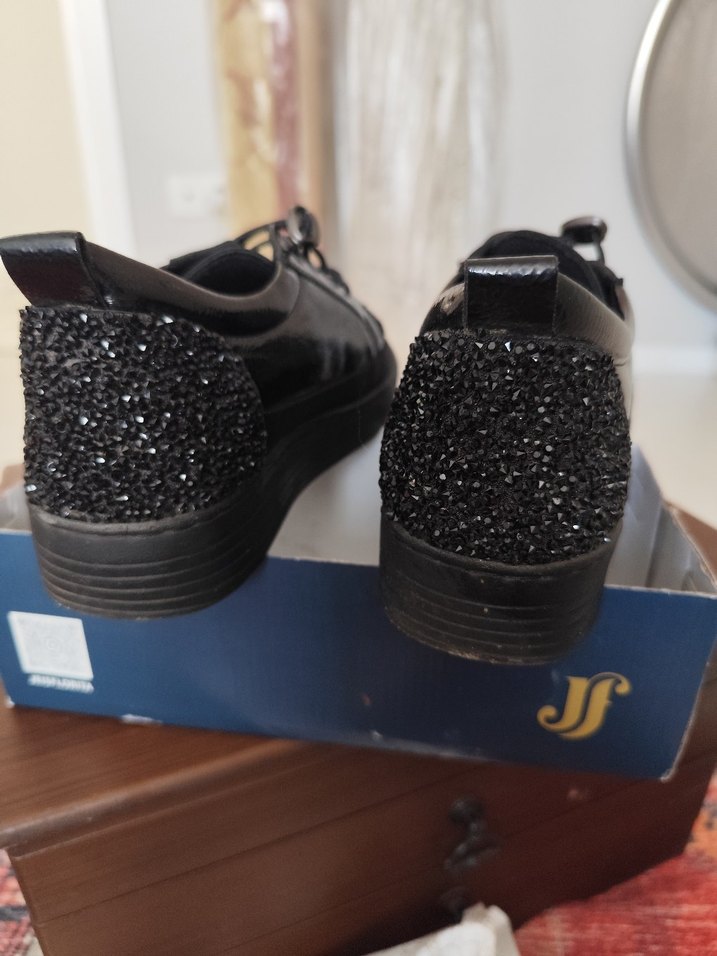 Siyah Taşlı Yüksek Topuklu Kadın Spor Ayakkabı - Görsel 2