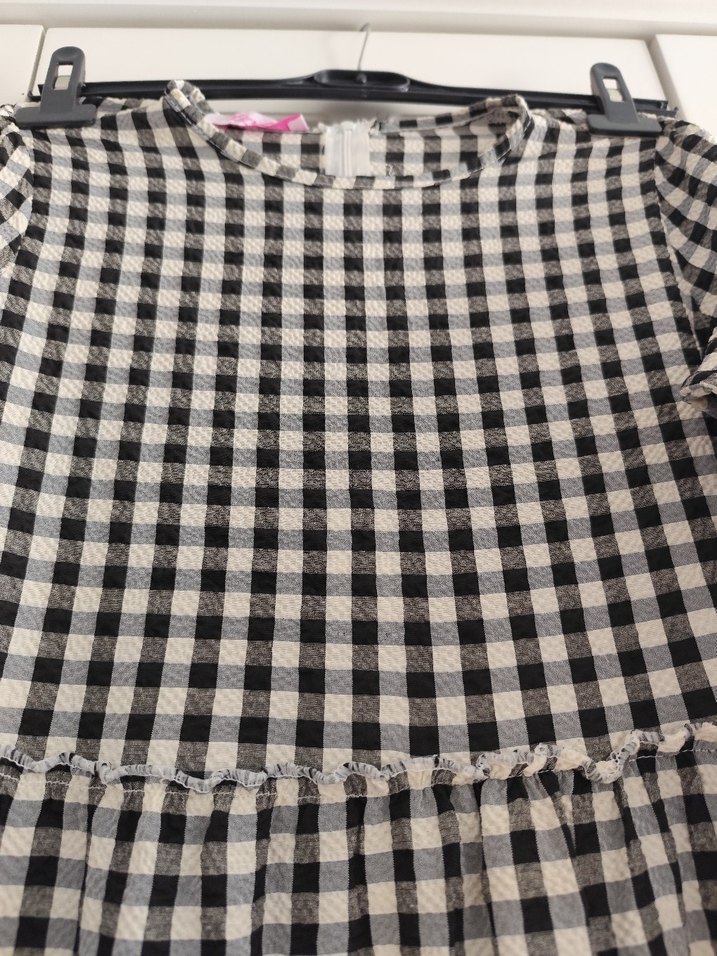 Gri Beyaz Ekose Pileli Uzun Elbise - Görsel 3