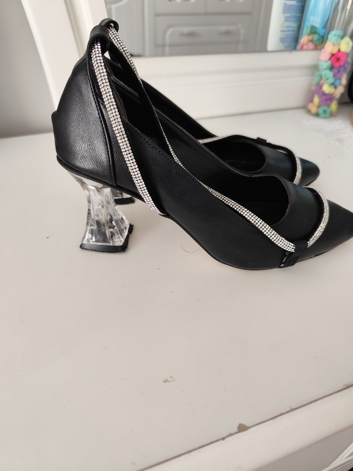 Siyah taşlı Stiletto Topuklu Kadın Ayakkabı - Görsel 3