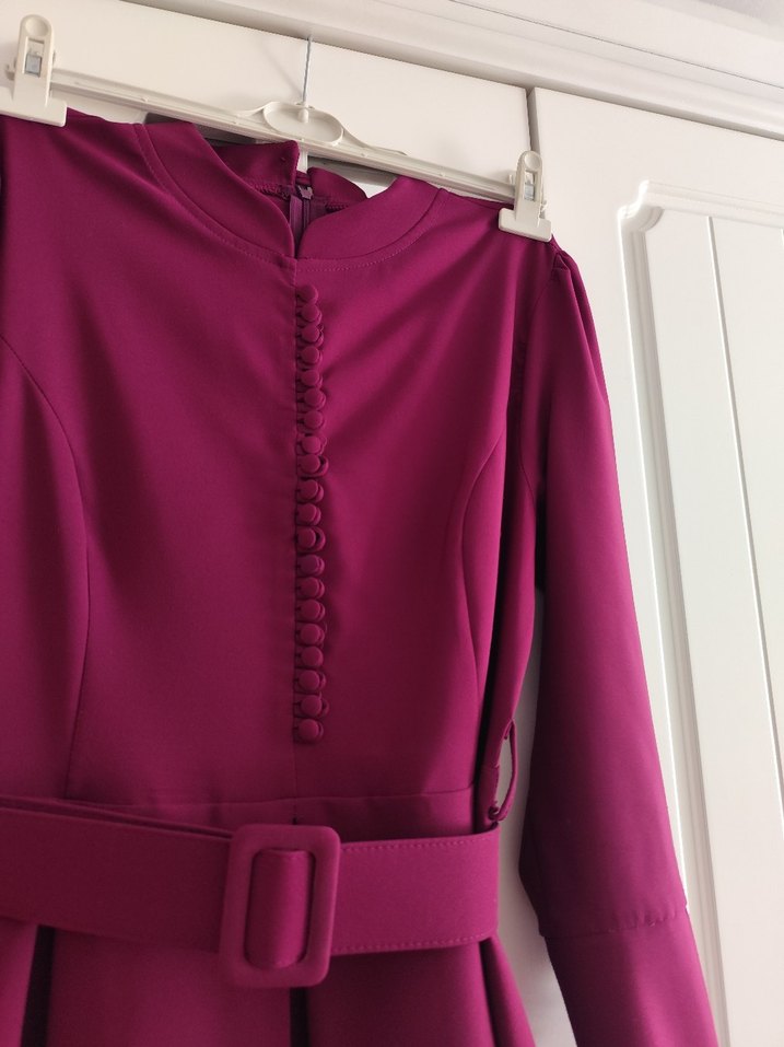 fuşya Düğmeli Uzun Kadın Elbise - Görsel 4