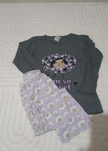 Diğer Gri Baskılı Uzun Kollu Pijama Takımı