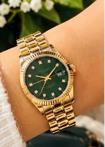 Rolex Yesil Kadranli Altin Tonlu Sik Saat