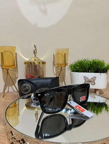 Ray Ban Ray Ban unisex parlak siyah Ray Ban deri kutu hediyeli