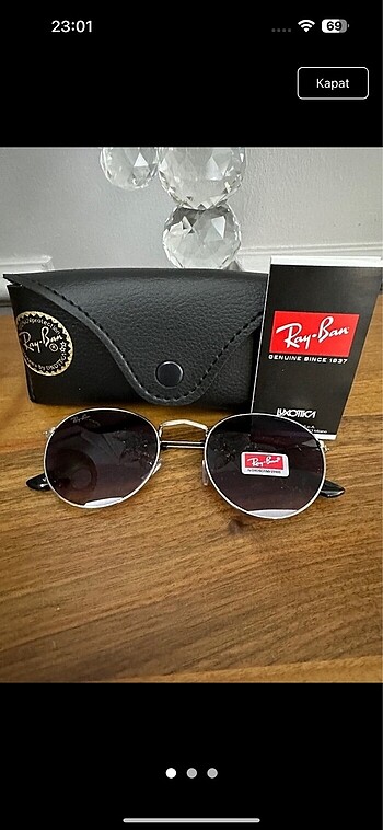 Ray Ban Round model Ray Ban deri kutu hediye