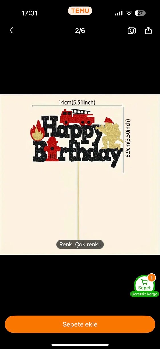 Renkli İtfaiye Temalı Doğum Günü Pasta Süsü - Görsel 2