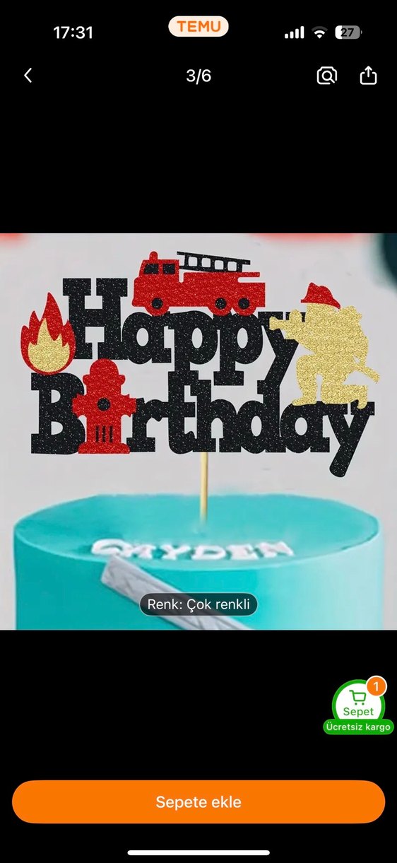 Renkli İtfaiye Temalı Doğum Günü Pasta Süsü - Görsel 3