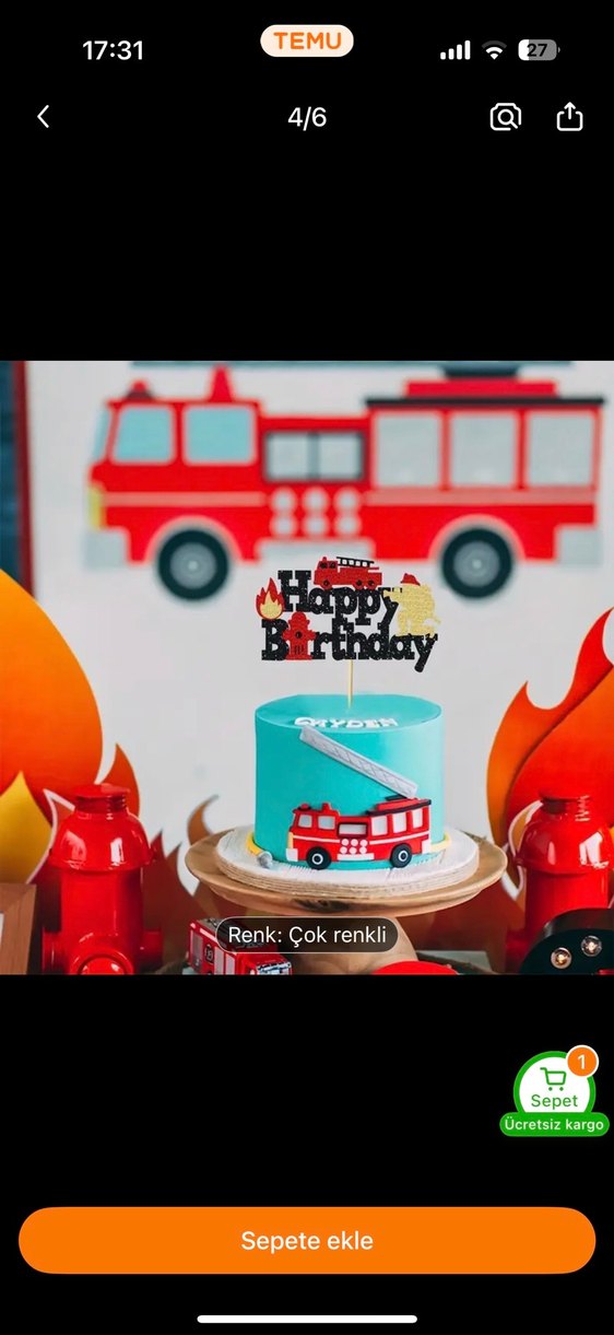 Renkli İtfaiye Temalı Doğum Günü Pasta Süsü - Görsel 4