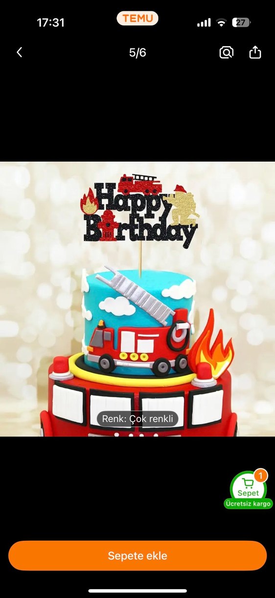 Renkli İtfaiye Temalı Doğum Günü Pasta Süsü - Görsel 5