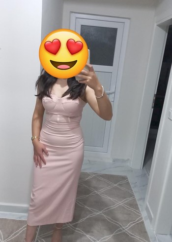 Pembe kalp Yakalı Uzun İnce Elbise