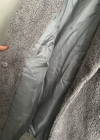 Gri Uzun Peluş Kadın Kaban - Görsel 4