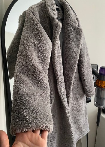 Gri Uzun Peluş Kadın Kaban - Görsel 2