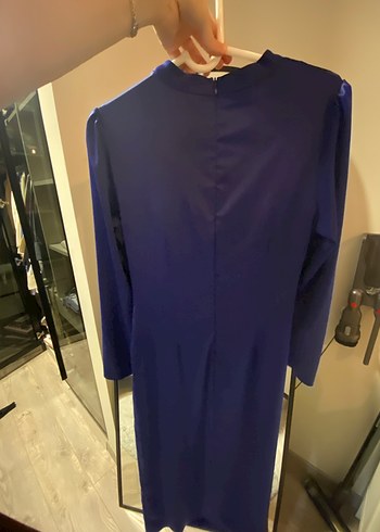 Parlak Mavi Uzun Kollu Drapeli Abiye Elbise - Görsel 3