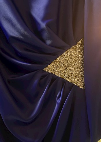 Parlak Mavi Uzun Kollu Drapeli Abiye Elbise - Görsel 2