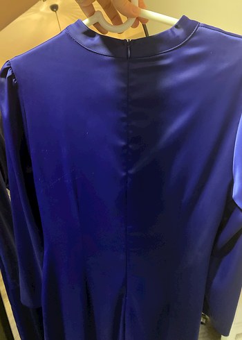 Parlak Mavi Uzun Kollu Drapeli Abiye Elbise - Görsel 4