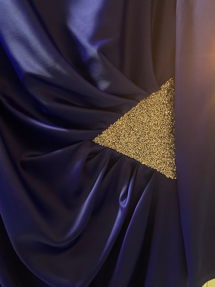 Parlak Mavi Uzun Kollu Drapeli Abiye Elbise - Görsel 2