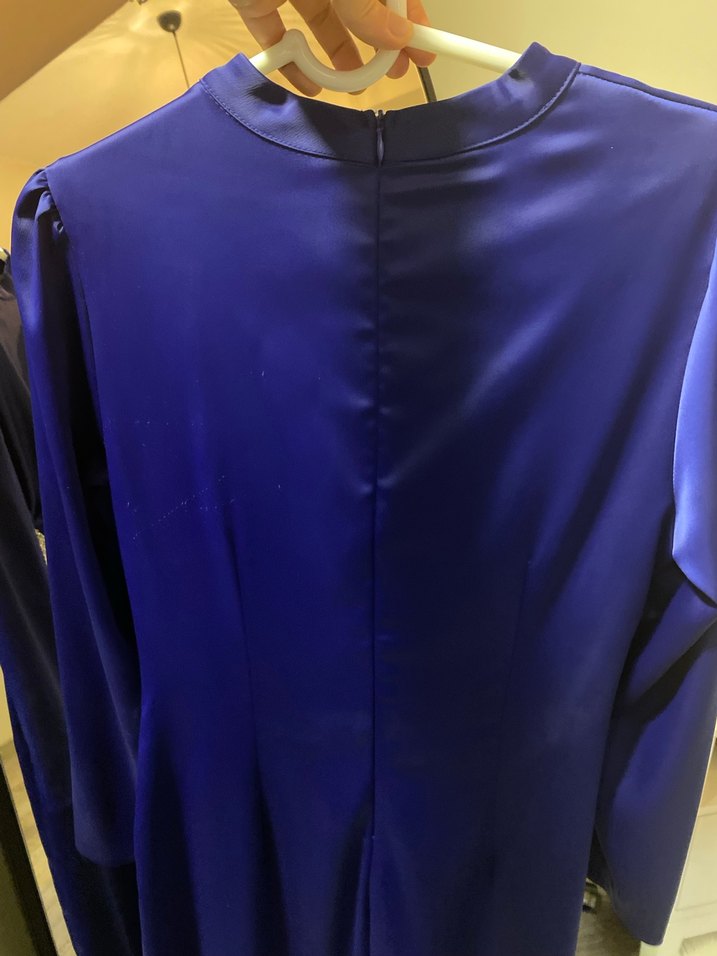 Parlak Mavi Uzun Kollu Drapeli Abiye Elbise - Görsel 4