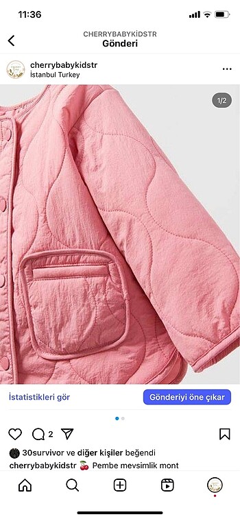 24-36 Ay Beden Zara pembe mont