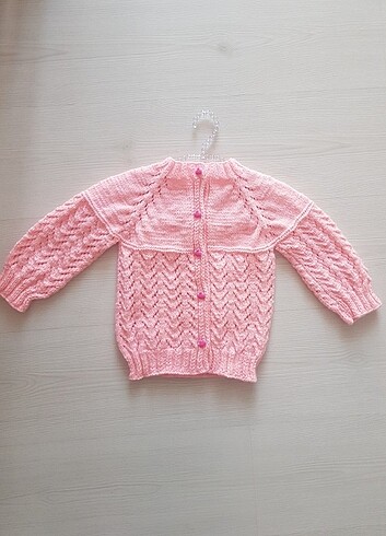 Pembe örgü bebek ceketi