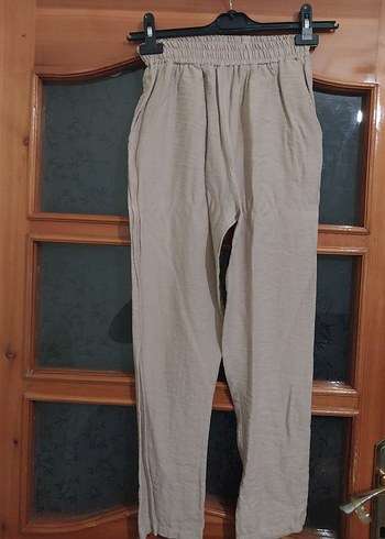 Bej Kadın Keten Salaş Pantolon - Görsel 2