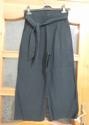 Siyah Kemerli Kadın Keten Pantolon - Görsel 2